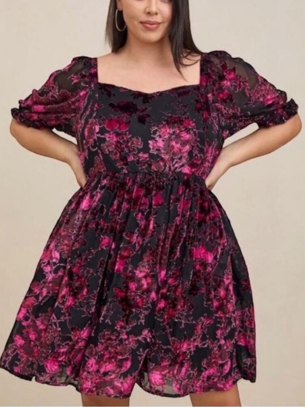 Torrid Plus Size Cocktail Dress 16 Retro 1X Semi Formal Dress Velvet Burnout